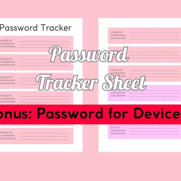 Password Tracker Printable & Fillable Password Keeper Password tracker sheet Password Log DIN A4 PRINTABLE password tracker paper Device Log