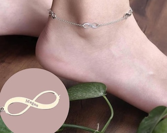 Bracelet de Cheville Femme Prénom "Infini" en Argent Chaine de Cheville Texte Gravé sur Mesure Cadeau Femme Personnalisé Cadeau pour Elle