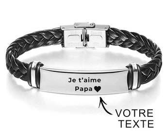 BRACELET Personnalisé en Cuir Gravé avec VOTRE TEXTE Cadeau Fête des Mères Fête des Pères Sur Mesure Cadeau pour Lui Papa Cadeau pour Elle