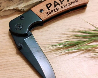 Couteau de poche pliant personnalisable polyvalent et résistant - Cadeau de Noel Papy Fête des Grand-Pères, papa parrain collègue aventurier
