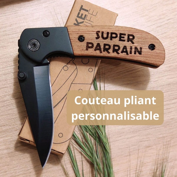 Couteau de poche pliant personnalisable polyvalent et résistant - Cadeau exceptionnel pour papa, parrain, ami ou collègue aventurier