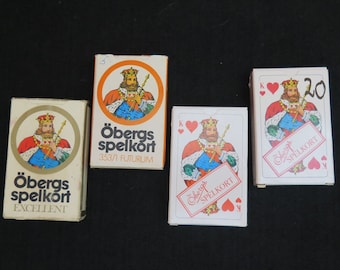 Conjunto de 4 Vintage Esselte Öbergs AB Eskilstuna Play Cards Deck, POKER Cards / Bridge Cards 4 Deck de 52 cartas de la década de 1960-1990