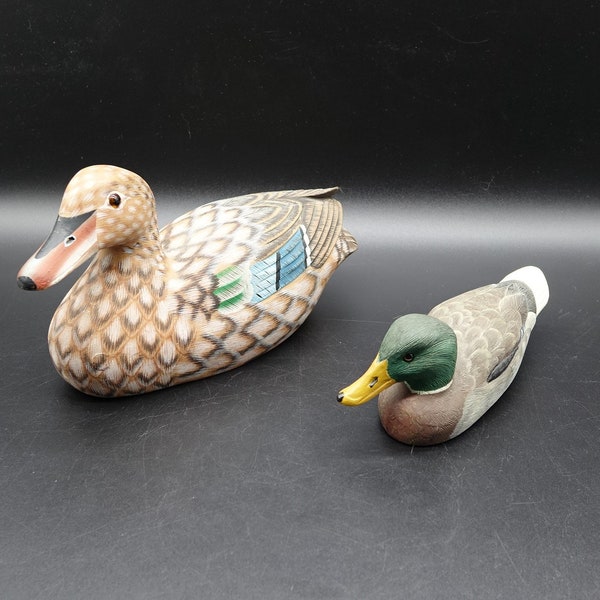 Vintage Large or Small Wood / Composite Ducks / Mallards. Duck Figurine Table Top / Bookshelf Wood Decoration Beautifully Painted.