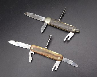 Vintage SOLINGEN Pocket Knifes. 1 OMEGA WERK - 6 Tools and 1 - 5 Tools Pocket Knife. Knifes Made in Germany in the 40-60s