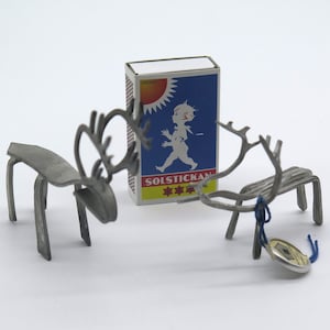 Set of 2 Vintage Pewter knife rest/knife wand/knife holder from Norh of Sweden Jokkmokk Area Pewter Works Pewter Reindeer and Deer from 1975