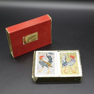Carte da gioco vintage ROOSTER di FOURNIER. Rivestite in plastica. Carte da gioco a due mazzi per poker/bridge con motivo Rosster, realizzate in Spagna negli anni '50-'60.