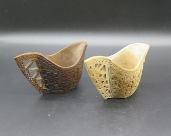 A Pair of Vintage Hand Carved SHEPHERDS / WEDDING CUP. Wood Hand Carved Folk Art Shepherd’s Cup Made in Yugoslavia in the 60-70s