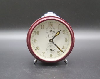 Vintage MAUTHE REPETO Alarm Clock. Dark Red Working Mechanical Alarm Clock By Mauthe fully functional alarm clock Made in Germany in 50-70s