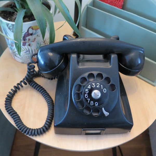 Swedish rotary button vintage phone by Ericsson Black and Classic heavy phone