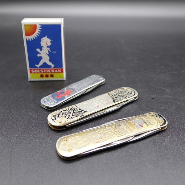 Vintage EKA SWEDEN Gentleman Folding Pocket Knife in need of love. The 4-Blade Gold and Silver Pocket Knife Made in Sweden in the 50-60s