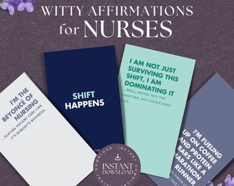 Witty Affirmation Cards for Nurses, INSTANT DOWNLOAD, Healthcare Workers Affirmation Cards Set, Gift for Nurse, Card Nursing, Minimalist-MC1