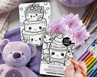 26 Children Affirmation Cards for Coloring, INSTANT DOWNLOAD, Affirmation Cards for Kids, Affirmation Coloring Cards, Kids Affirm Cards