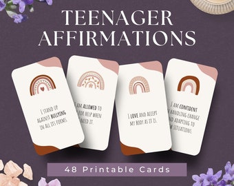 48 Printable Affirmation Cards for Teenagers, INSTANT DOWNLOAD, Teenager Affirmations, Boho Cards, Daily Affirmations, Gifts for Teenager