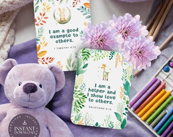 48 Christian Affirmation Cards for Children, INSTANT DOWNLOAD, Kids Affirm Cards, Bible Cards for Kids, Bible Flash Cards, Scripture Cards