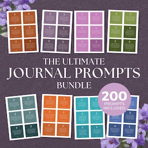 Bundel 200 journaalprompts, INSTANT DOWNLOAD, schrijfprompts, journaalpromptkaarten, reflectiekaarten. Copingkaarten, bundel dagboekkaarten
