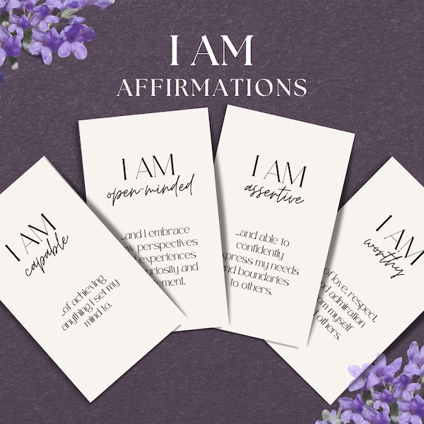 48 I AM Affirmation Cards, INSTANT DOWNLOAD, Positive Affirmation Deck, Mindfulness Cards, I am cards, Positive Quote Cards, Minimalist- MC1