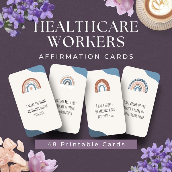 48 Healthcare Workers Affirmation Cards Set, INSTANT DOWNLOAD, Nurse Gift, Nurse Mentor Gift, CNA Gift, Medical Student Gift, Doctor Gift