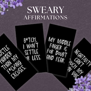 48 Sweary Bevestigingskaarten, INSTANT DOWNLOAD, Onbeleefde kaarten, Swear Affirmations Deck, Badass Affirmaties, Badass Gift, Minimalistische Kaarten