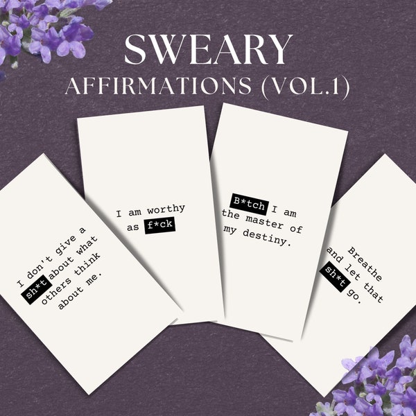 48 Sweary Affirmation Cards for Women, INSTANT DOWNLOAD, Rude Cards, Swear Affirmations, Funny Cards Printable, Funny Cards, MINIMALIST- MC1