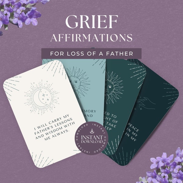 35 Grief Affirmation Cards for Loss of Father, INSTANT DOWNLOAD, 3.5x5", Sympathy Gift, Funeral Gifts, Lost Loved One, CELESTIAL- CC1
