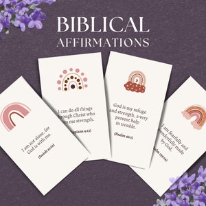 48 Biblical Affirmation Cards, INSTANT DOWNLOAD, Bible Verse Cards, Scripture Cards, Religious Card, Bible Cards, BOHO Rainbow - BC1