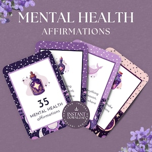 35 Afirmaciones de Salud Mental, DESCARGA INSTANTE, 3.5 x 5", Baraja de Tarjetas de Afirmaciones Positivas, Tarjetas de Salud Mental Imprimibles, CELESTIAL, CC1