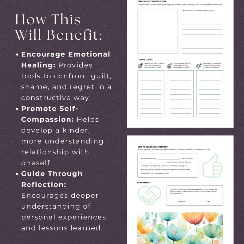 Forgiveness Statement Script Self-forgiveness Worksheet Bundle, INSTANT DOWNLOAD, Therapy Worksheets ...