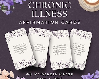 48 Affirmation Cards for Chronic Illness, INSTANT DOWNLOAD, Self Care Kit For Chronic Illness, Chronic Pain Cards, Chronic Pain Affirmations