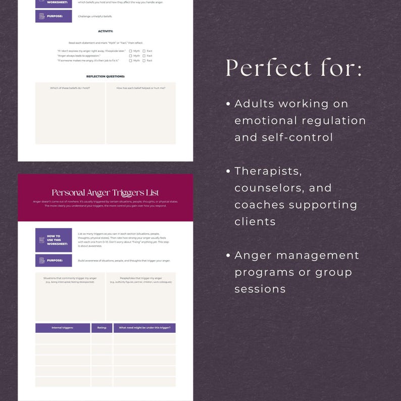 Anger Management Worksheet for Adults, INSTANT DOWNLOAD, Therapy Tools ...
