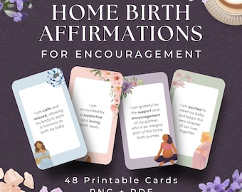 48 Home Birth Affirmations, INSTANT DOWNLOAD, Affirmation Cards for Birth, Positive Affirmations, Birth Plan, Home Birth Kit, Pastel - WC1