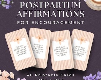 48 biglietti di affermazione post-parto, DOWNLOAD IMMEDIATO, Regalo per neomamme, Regalo post-parto, Regalo per la gravidanza, Mamme alla prima gravidanza, Cura post-parto
