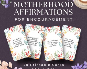 48 Motherhood Affirmation Cards Set, INSTANT DOWNLOAD, Postpartum Gift | First Time Moms | New Mom Gift | Baby Shower Gift | Gift For Mom