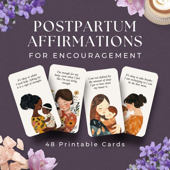 Postpartum Affirmation Cards, INSTANT DOWNLOAD, New Mom Gift, Support for New Mums, New Mom Affirmation Cards Positive Self Care for Mothers