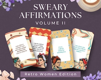 48 Sweary Affirmation Cards for Women, INSTANT DOWNLOAD, Rude Cards, Mindfulness Cards, Swear Affirmations, Affirmation Gift,RETRO - RC1