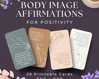 Body Image Affirmation Cards, INSTANT DOWNLOAD, Body Positivity, Positive Words, Self Love, Body Acceptance, Self Affirmations, Minimal, LA1