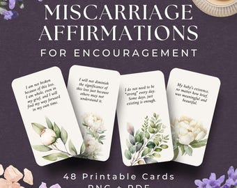 48 Miscarriage Affirmation Cards, INSTANT DOWNLOAD, Grief Support, Encouragement After Miscarriage, Positive Affirmations for Miscarriage