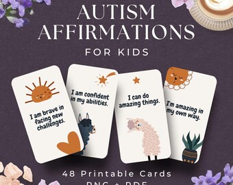 Affirmation Cards for Kids with Autism, INSTANT DOWNLOAD, Encouragement Cards, School Counselling Tools, Calm Down Kit, Kids Therapy Tools