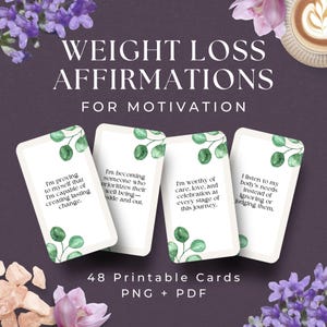 48 affermazioni per perdere peso, DOWNLOAD IMMEDIATO, Schede motivazionali stampabili ogni giorno, citazioni positive, ispirazione per il fitness, schede per perdere peso