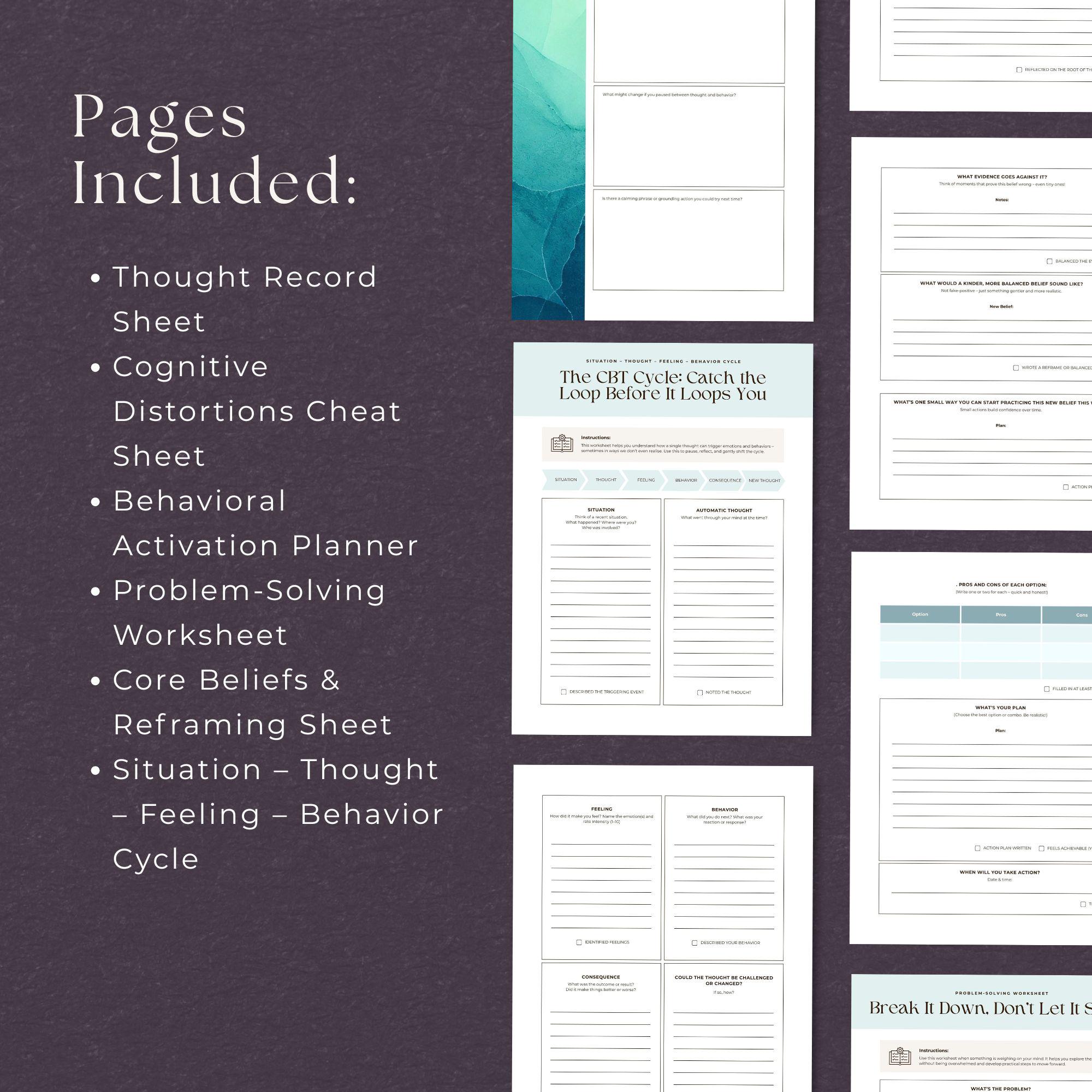 Cognitive Behavioral Therapy Worksheets, INSTANT DOWNLOAD, CBT Tools ...