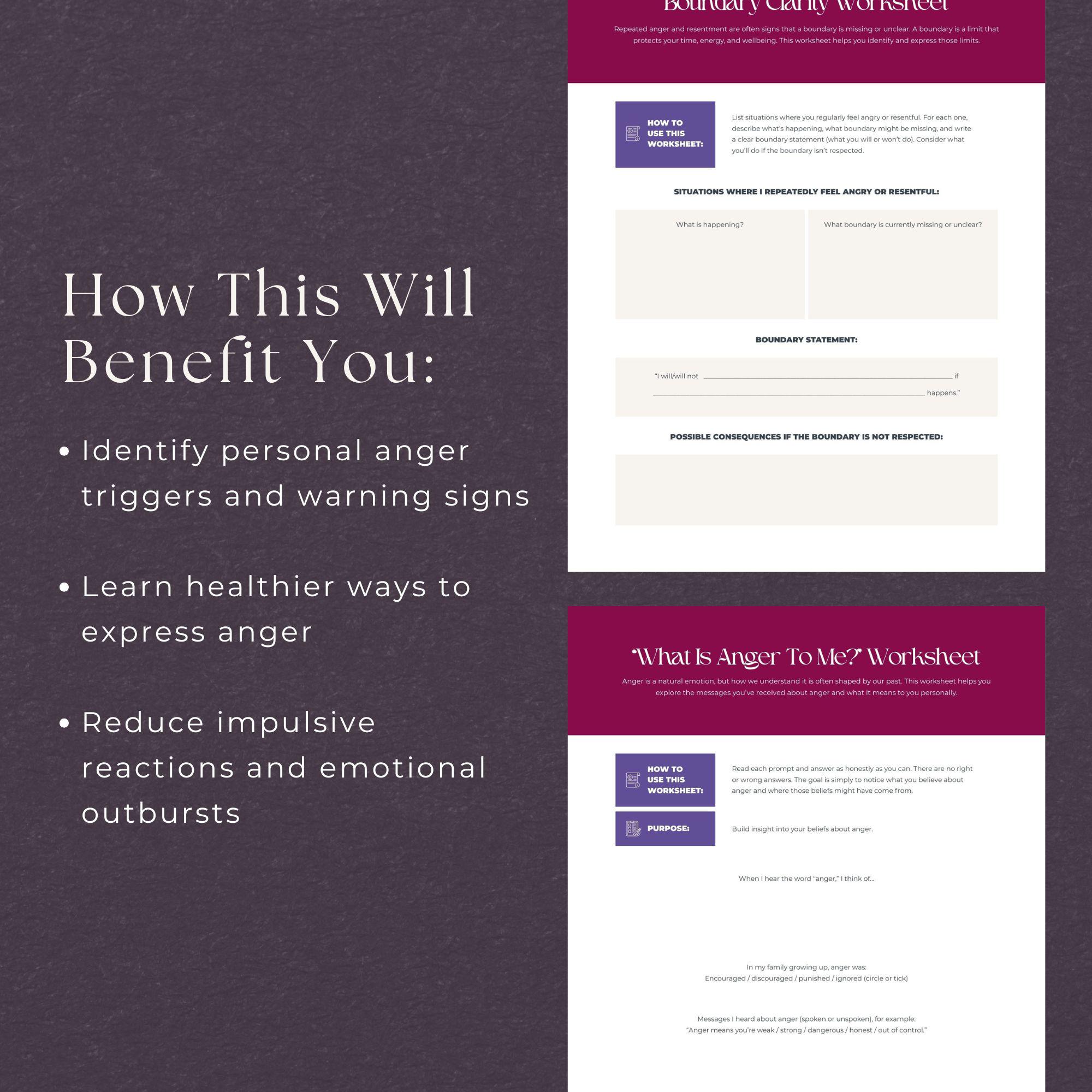 Anger Management Worksheet for Adults, INSTANT DOWNLOAD, Therapy Tools ...