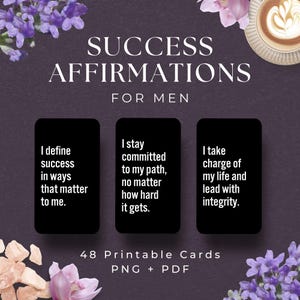 Daily Affirmation Cards for Men, INSTANT DOWNLOAD, Masculine Affirmations for Success, Gifts for Men, Mental Health Affirmations Cards Deck