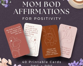 40 Body Positive Mom Affirmation Cards, INSTANT DOWNLOAD, Body Positivity, Affirmation Cards for Moms, New Mom Gift, Body Line Art, Mom Gift