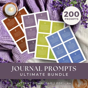 200 Journal Prompts Bundle, INSTANT DOWNLOAD, Writing Prompts, Journaling Prompt Cards, Reflection Cards. Coping Cards, Journal Cards Bundle