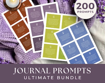 200 Journal Prompts Bundle, INSTANT DOWNLOAD, Writing Prompts, Journaling Prompt Cards, Reflection Cards. Coping Cards, Journal Cards Bundle