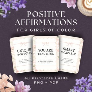 48 Black Girl Affirmation Cards, DOWNLOAD IMMEDIATO, Kids Affirm Cards, Kids Affirmations, Kids Self Steem, Black Girl Magic, Girls of Color