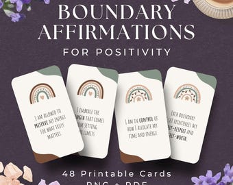 Tarjetas de afirmaciones para establecer límites, DESCARGA INSTANTÁNEA, Establecer límites, Herramientas de terapia, Tarjetas motivacionales, Imprimibles de autocuidado, Amor propio