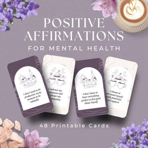 48 afirmaciones de salud mental, DESCARGA INMEDIATA, Baraja de cartas de afirmaciones positivas, Tarjetas de salud mental imprimibles, Tarjetas de afirmaciones terapéuticas