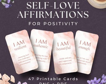 47 I AM Affirmation Cards for Self Love, INSTANT DOWNLOAD, Self Love Affirmations, Self Love Cards, Positive Affirmation Cards, Minimalist