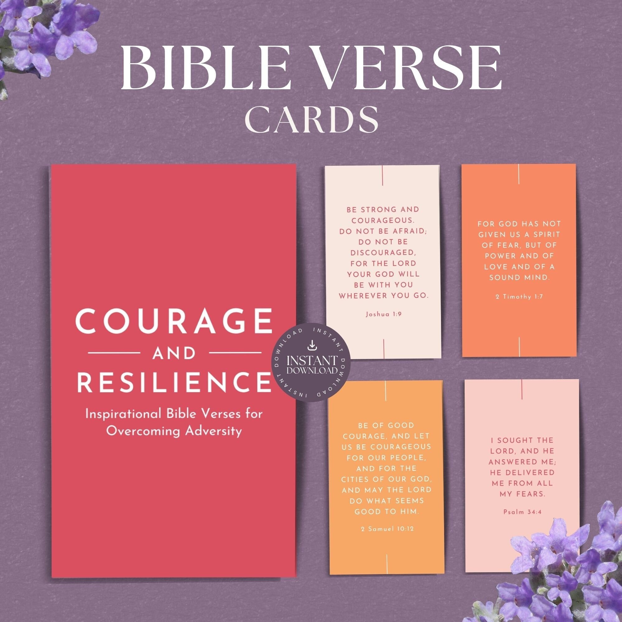 Bible Verse Cards About Courage, INSTANT DOWNLOAD, Printable Scripture ...