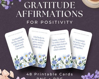 48 druckbare Danksagungskarten, SOFORTIGER DOWNLOAD, tägliche Affirmationen, Ermutigungsnotizen, Selbstliebekarten, Achtsamkeitsübungen